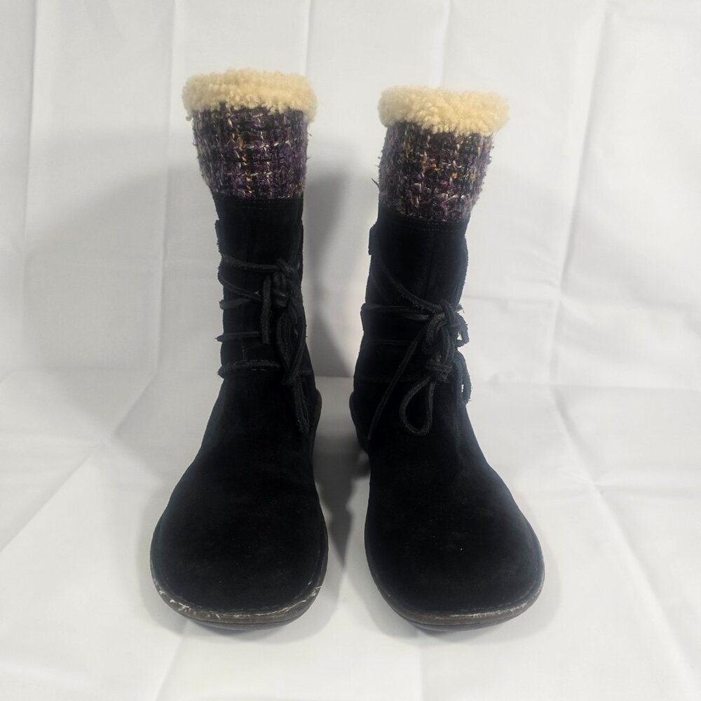 UGG Australia Shearling Winter Boots Women Size 9 Black Suede Lace-Up Mid-Calf - Picture 2 of 9